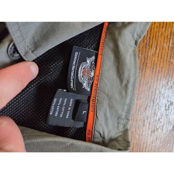 Vtg Harley Davidson Mens Button Down Shop Work Mechanic Shirt Gray Black sz L - Picture 2 of 3